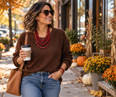 Earthy Outfit, Bold Jewelry: The Easiest Way to Add Color to Your Fall Wardrobe