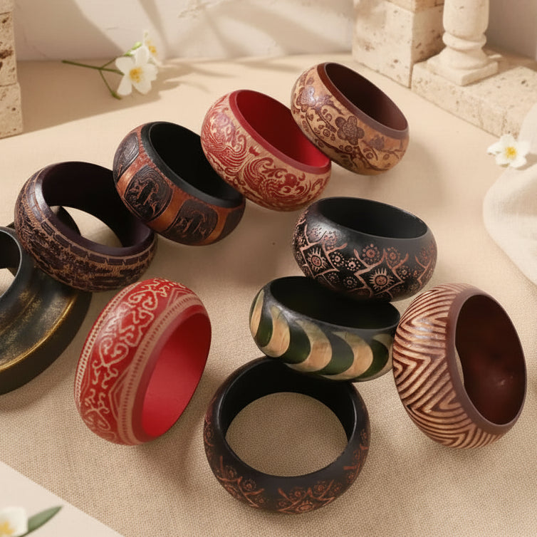 2.64" Diameter: Heritage Pattern Wooden Bangle - 8 variants - Hello Baabs