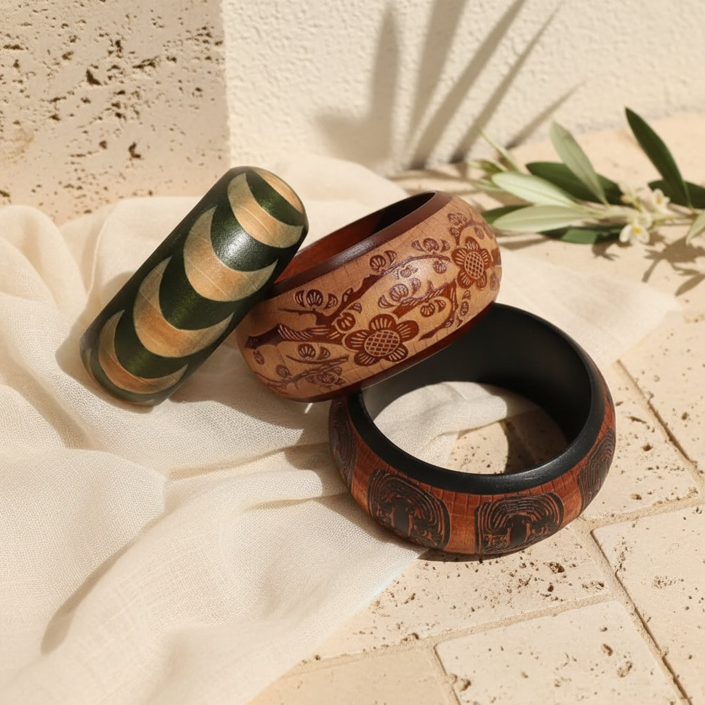 2.64" Diameter: Heritage Pattern Wooden Bangle - 8 variants - Hello Baabs
