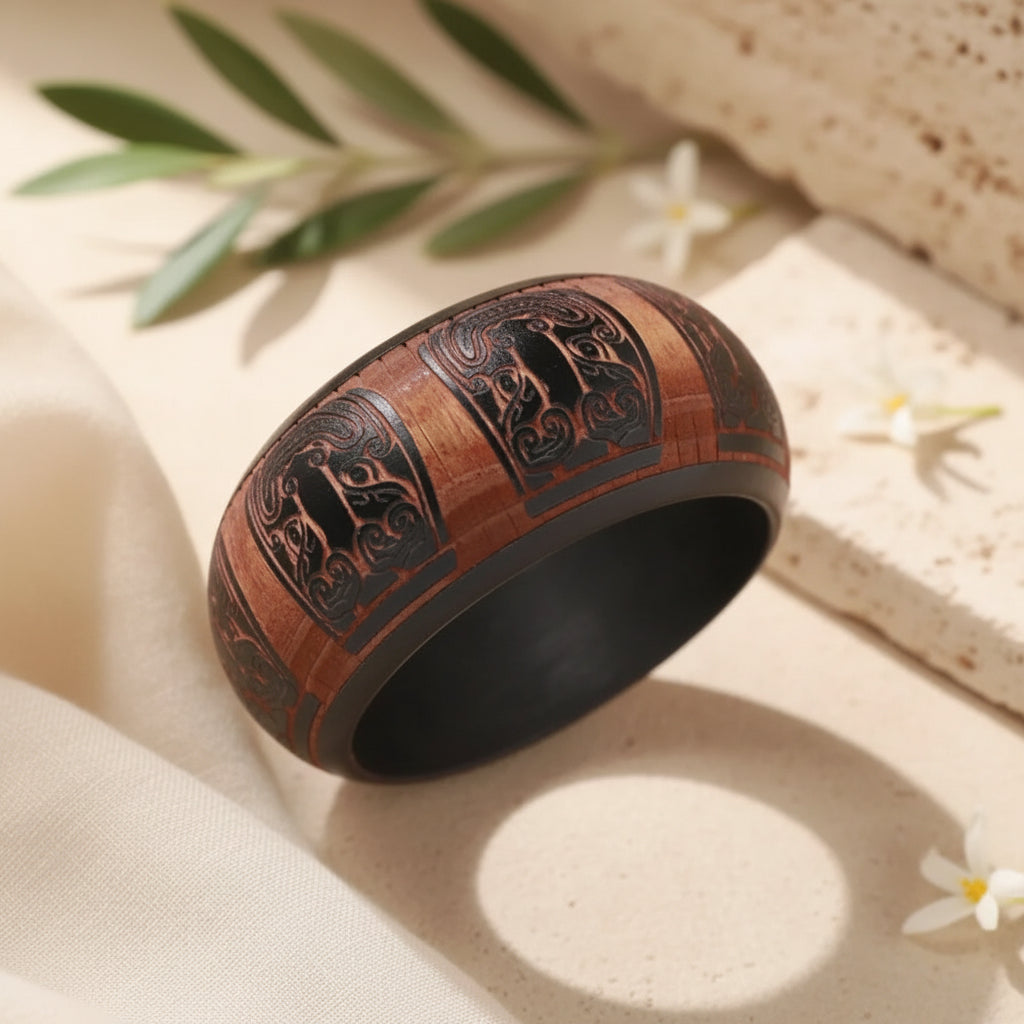 2.64" Diameter: Heritage Pattern Wooden Bangle - 8 variants - Hello Baabs