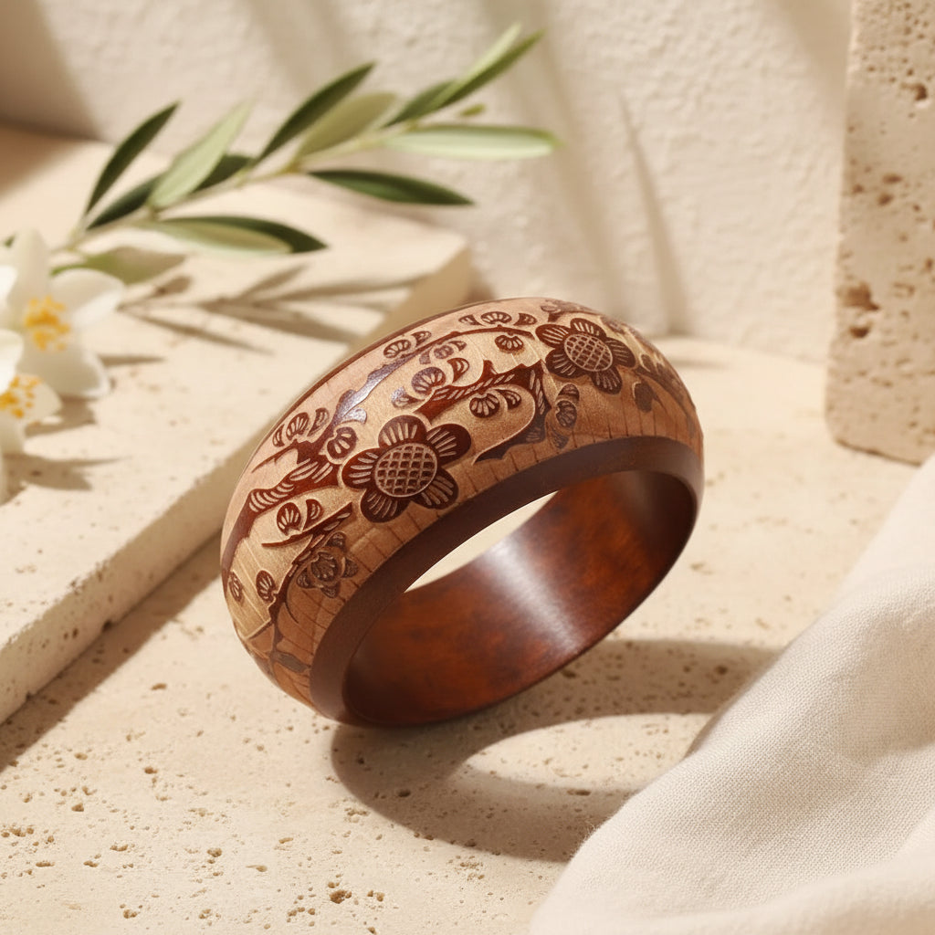 2.64" Diameter: Heritage Pattern Wooden Bangle - 8 variants - Hello Baabs