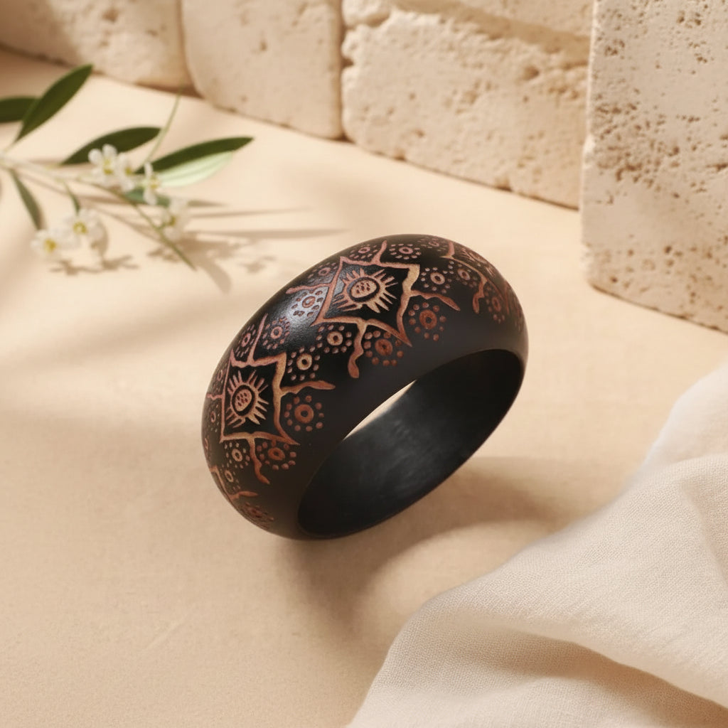 2.64" Diameter: Heritage Pattern Wooden Bangle - 8 variants - Hello Baabs