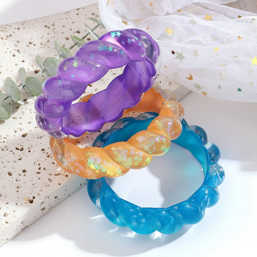 2.70" Diameter: Cosmic Candy Twist Bangle - 5 colors - Hello Baabs
