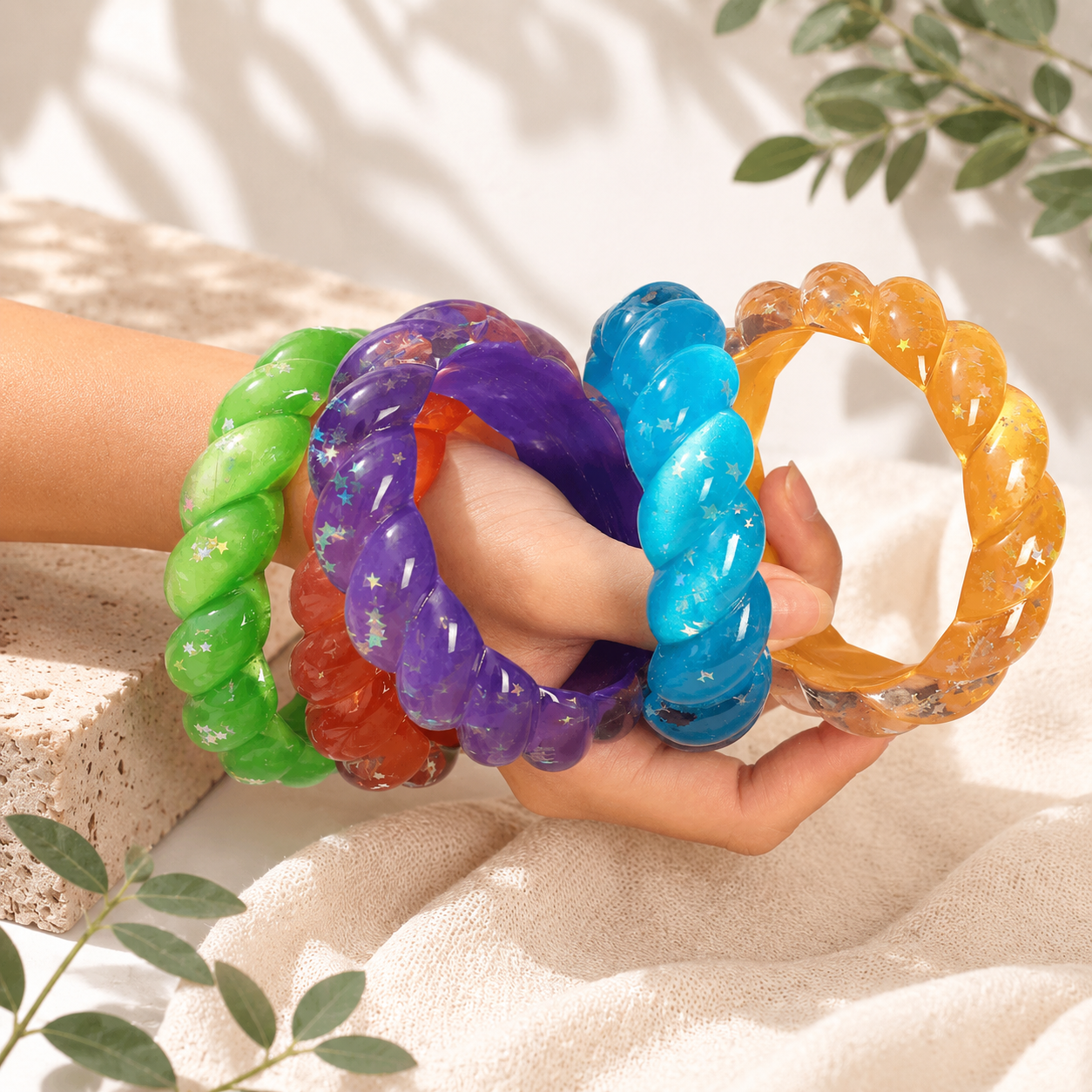 2.70" Diameter: Cosmic Candy Twist Bangle - 5 colors - Hello Baabs