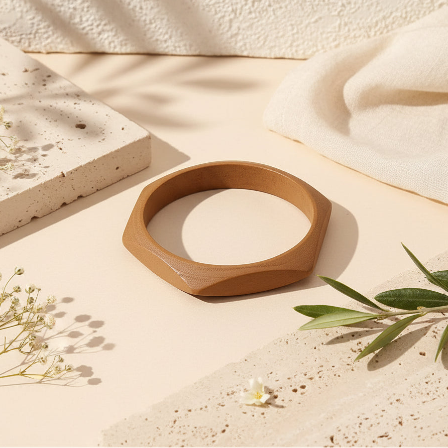2.72" Diameter: Café Geometry Wood Bangle - 3 colors - Hello Baabs