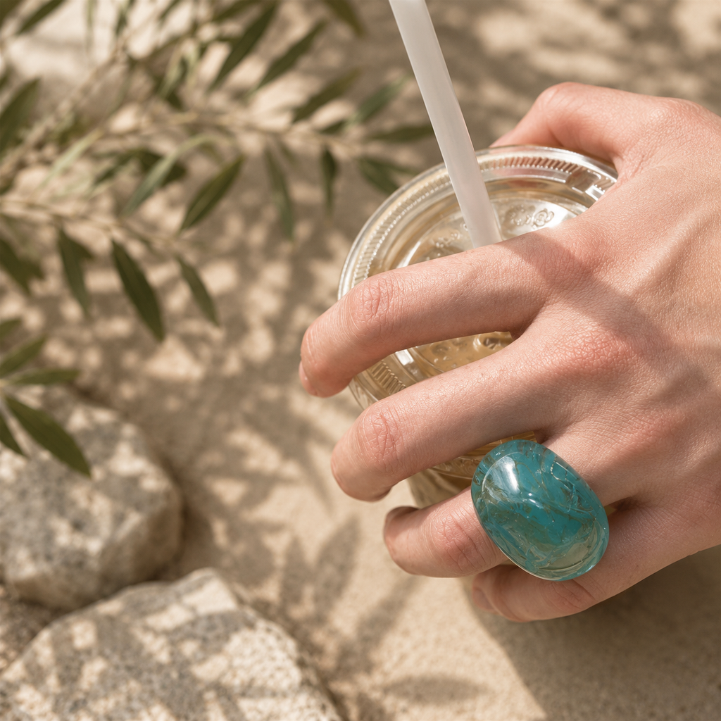 Aqua Ripple Ring (size 7) - 2 variants - Hello Baabs