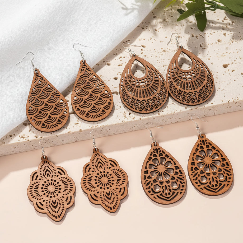 Carved Canvas Earrings - 4 variants - Hello Baabs
