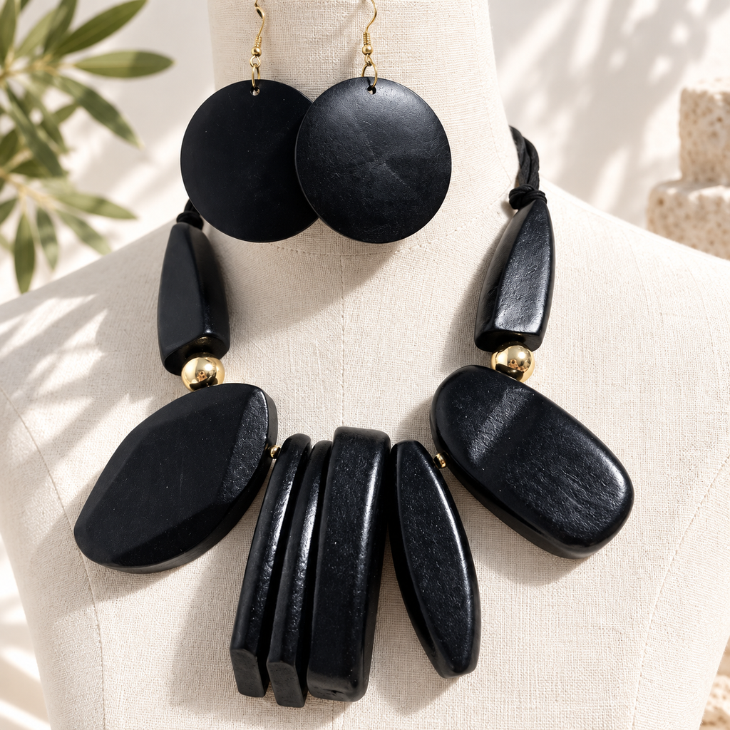 Carved Character Necklace and Earrings Set - 2 colors - Hello Baabs