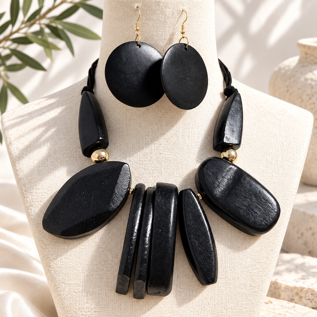 Carved Character Necklace and Earrings Set - 2 colors - Hello Baabs