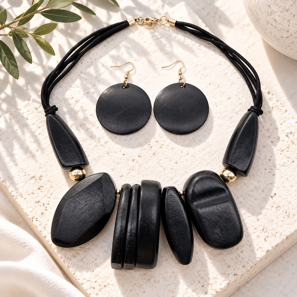 Carved Character Necklace and Earrings Set - 2 colors - Hello Baabs