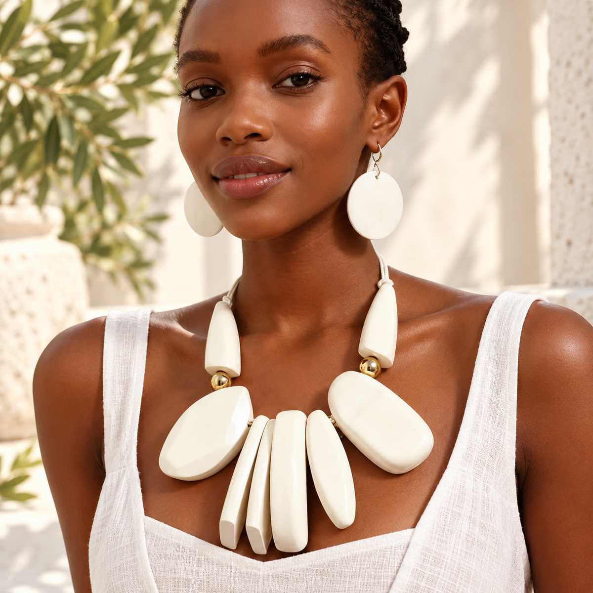 Carved Character Necklace and Earrings Set - 2 colors - Hello Baabs