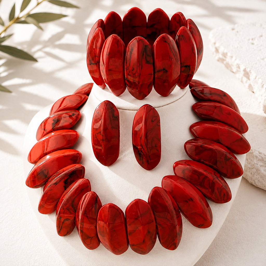 Red Hot Rhythm Necklace, Bracelet, & Earrings Set