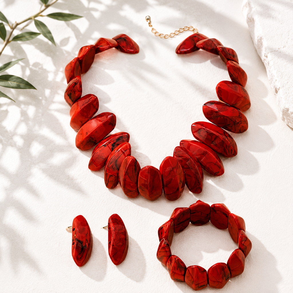 Red Hot Rhythm Necklace, Bracelet, & Earrings Set