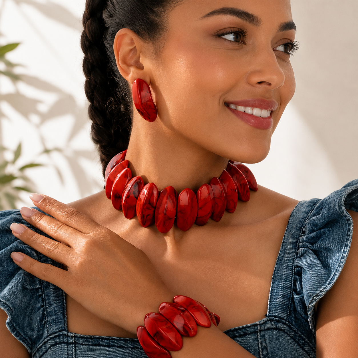 Red Hot Rhythm Necklace, Bracelet, & Earrings Set