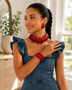 Red Hot Rhythm Necklace, Bracelet, & Earrings Set