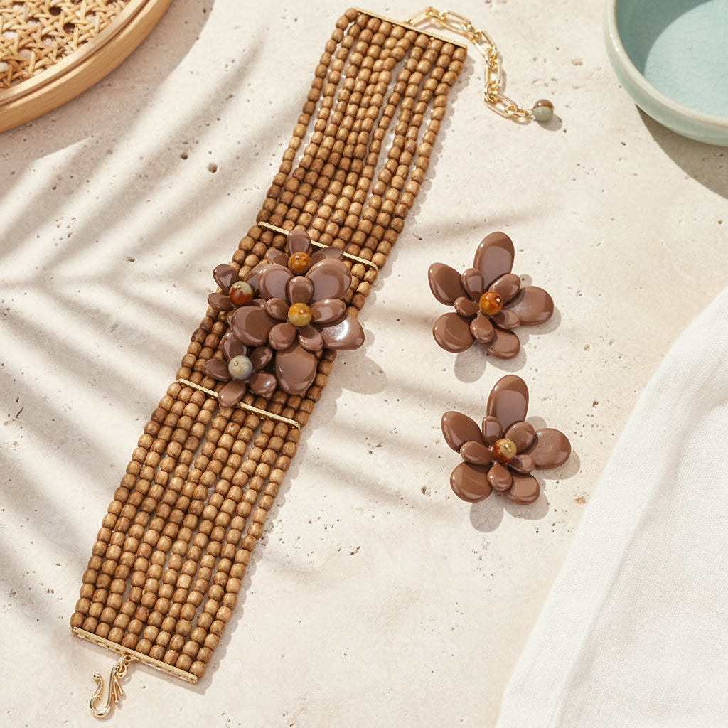 Cocoa Bloom Necklace & Earrings Set - Hello Baabs