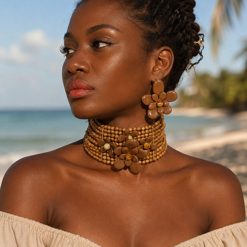 Cocoa Bloom Necklace & Earrings Set - Hello Baabs