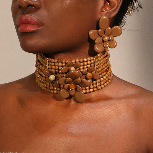 Cocoa Bloom Necklace & Earrings Set - Hello Baabs LLC 