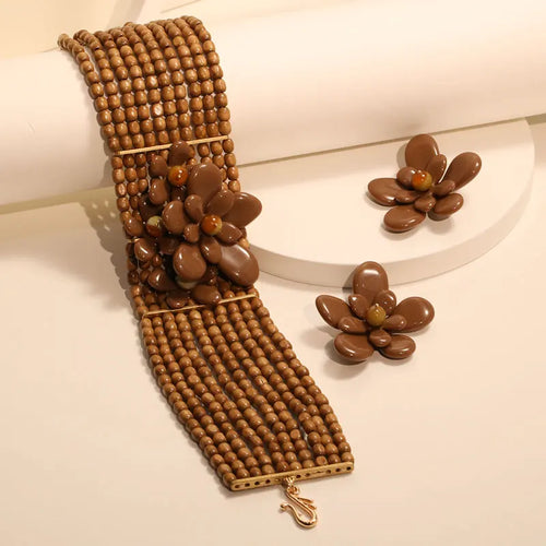 Cocoa Bloom Necklace & Earrings Set - Hello Baabs LLC 