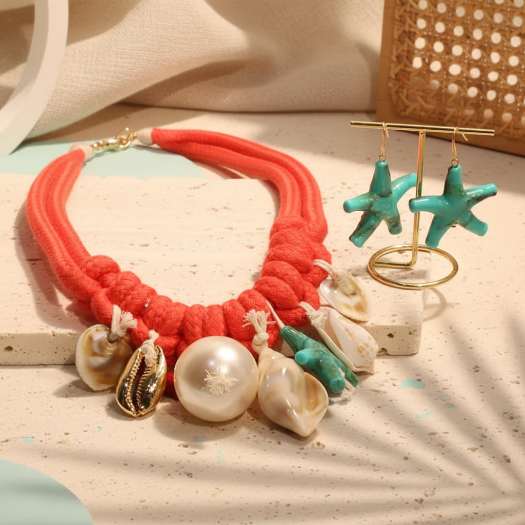 Coral Coast Glow Necklace & Earrings Set - Hello Baabs