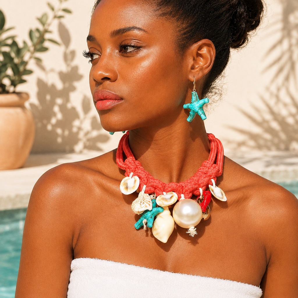 Coral Coast Glow Necklace & Earrings Set - Hello Baabs