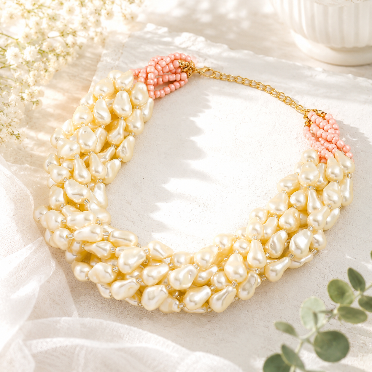 Coral Kiss Pearl Choker - Hello Baabs LLC 