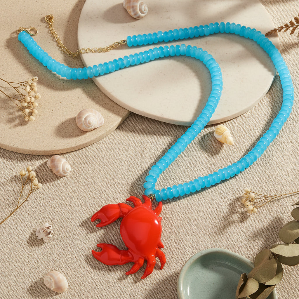 Crimson Crab Necklace - Hello Baabs LLC 