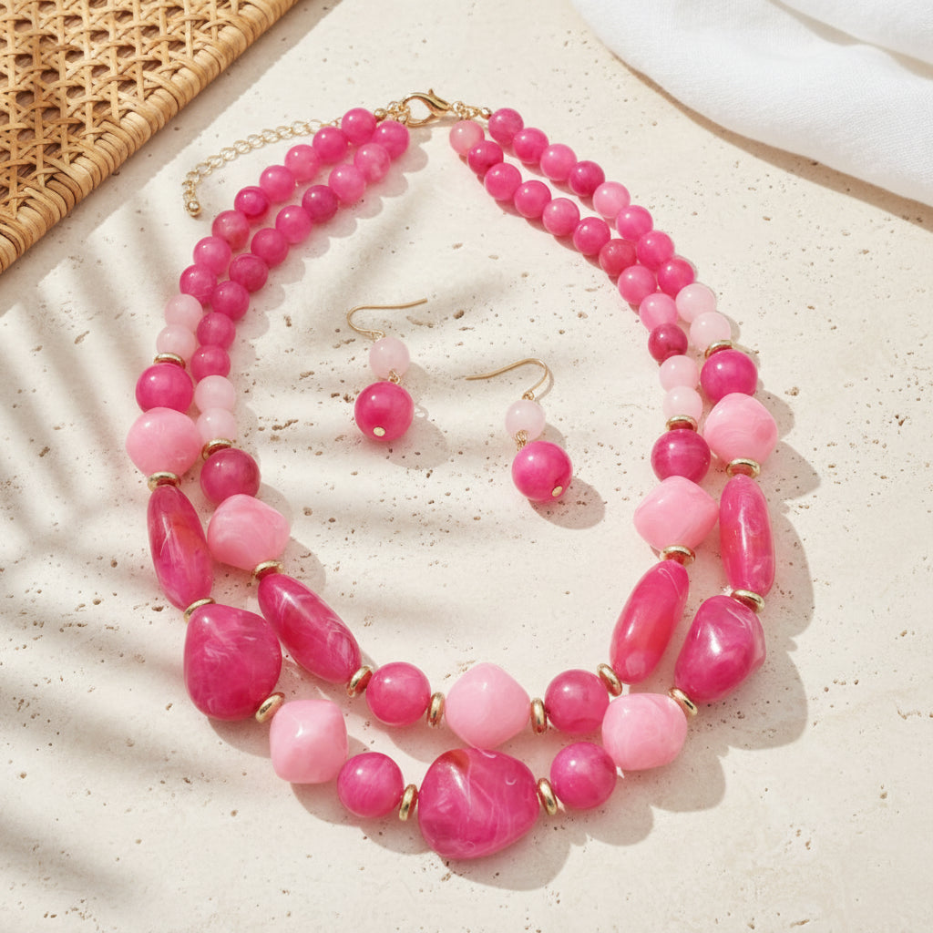 Double Glow Necklace & Earrings Set - 5 colors - Hello Baabs