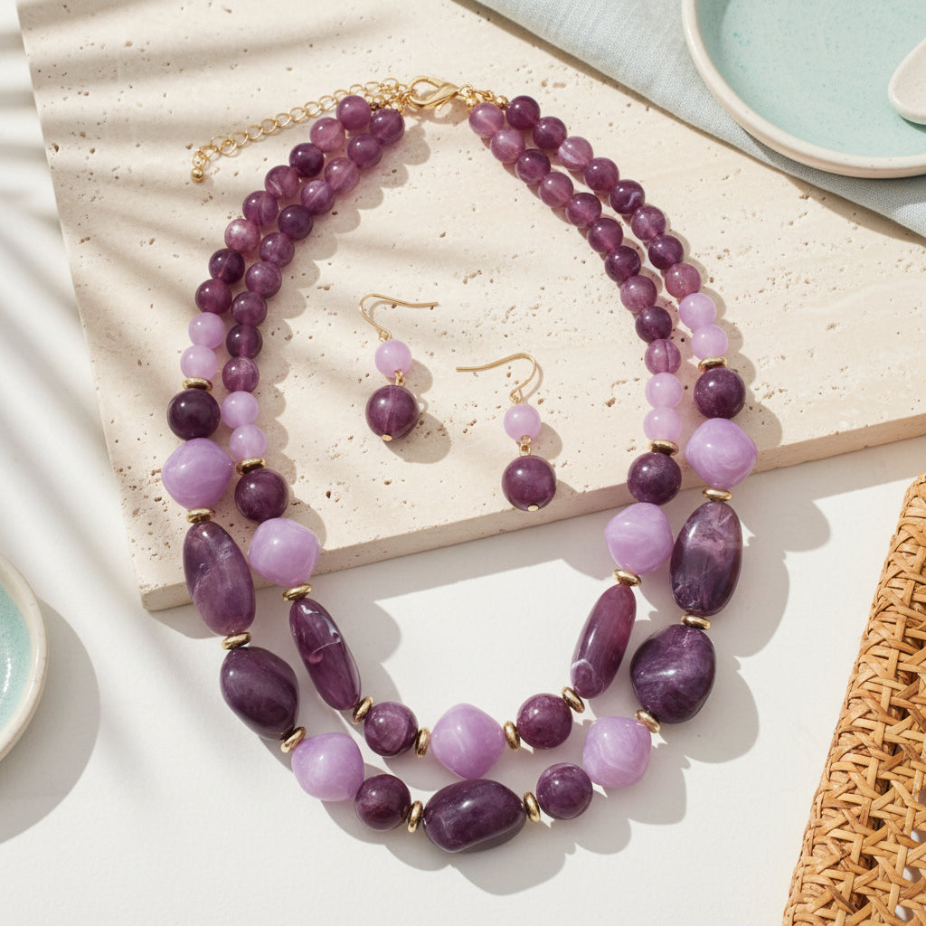 Double Glow Necklace & Earrings Set - 5 colors - Hello Baabs