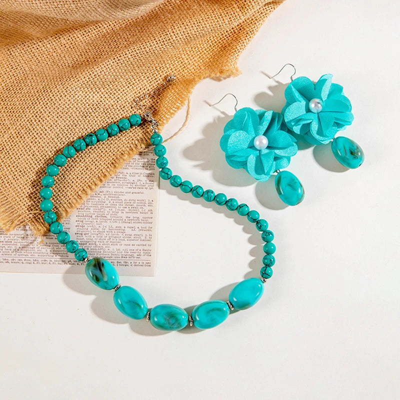 Flora Stone Set Necklace & Earrings Set - Hello Baabs LLC 