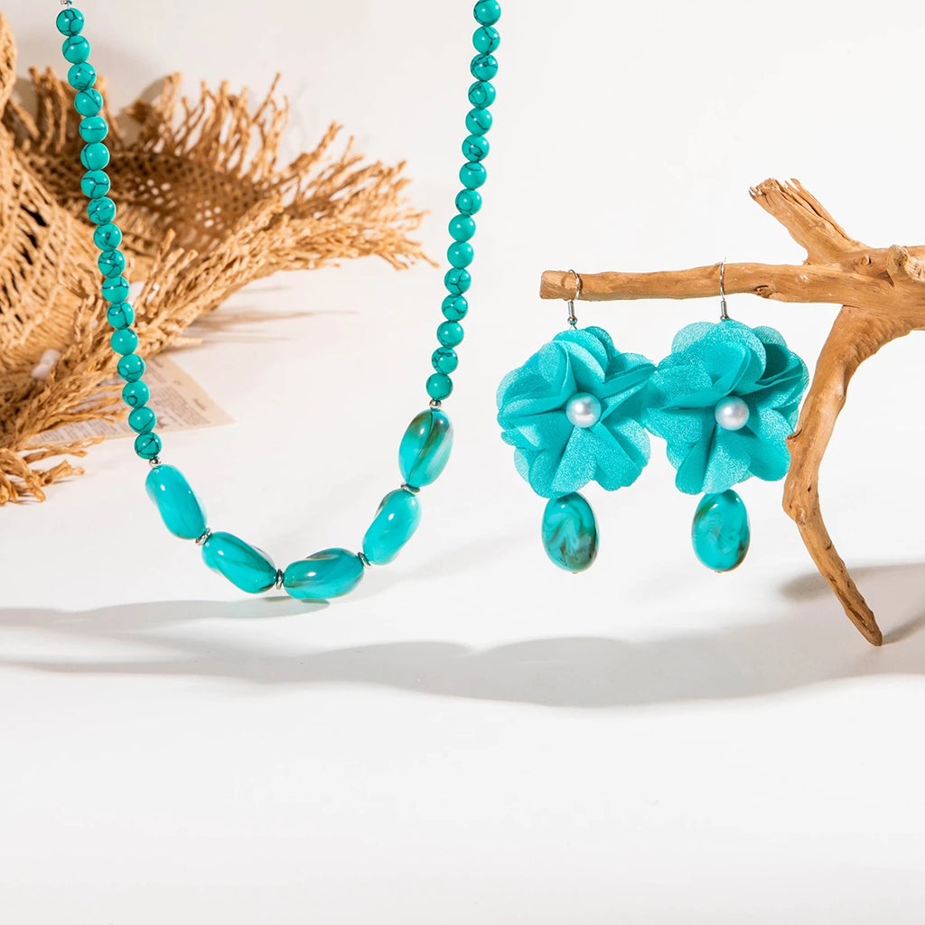 Flora Stone Set Necklace & Earrings Set - Hello Baabs LLC 