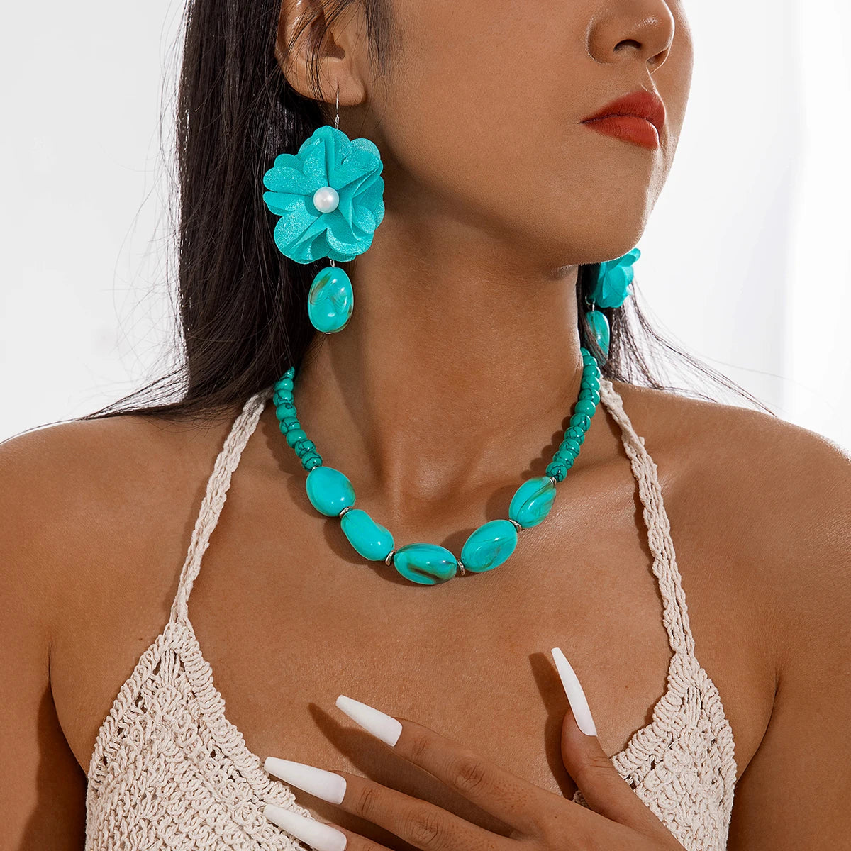 Flora Stone Set (necklace and earrings set) - hello baabs 