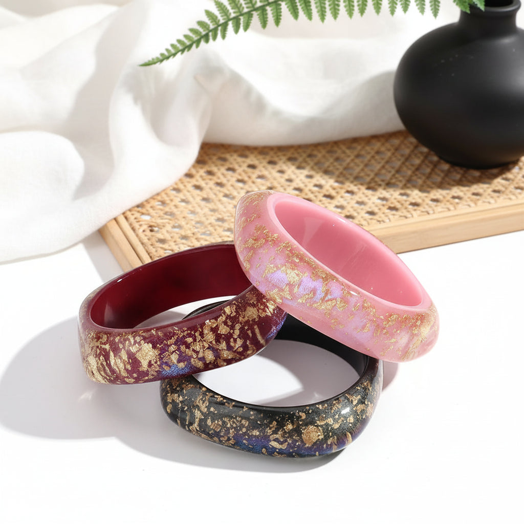 Golden Confetti Bangle Slim Square (2.70" diameter) - 8 colors - Hello Baabs