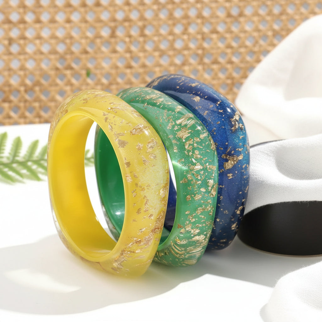 Golden Confetti Bangle Slim Square (2.70" diameter) - 8 colors - Hello Baabs