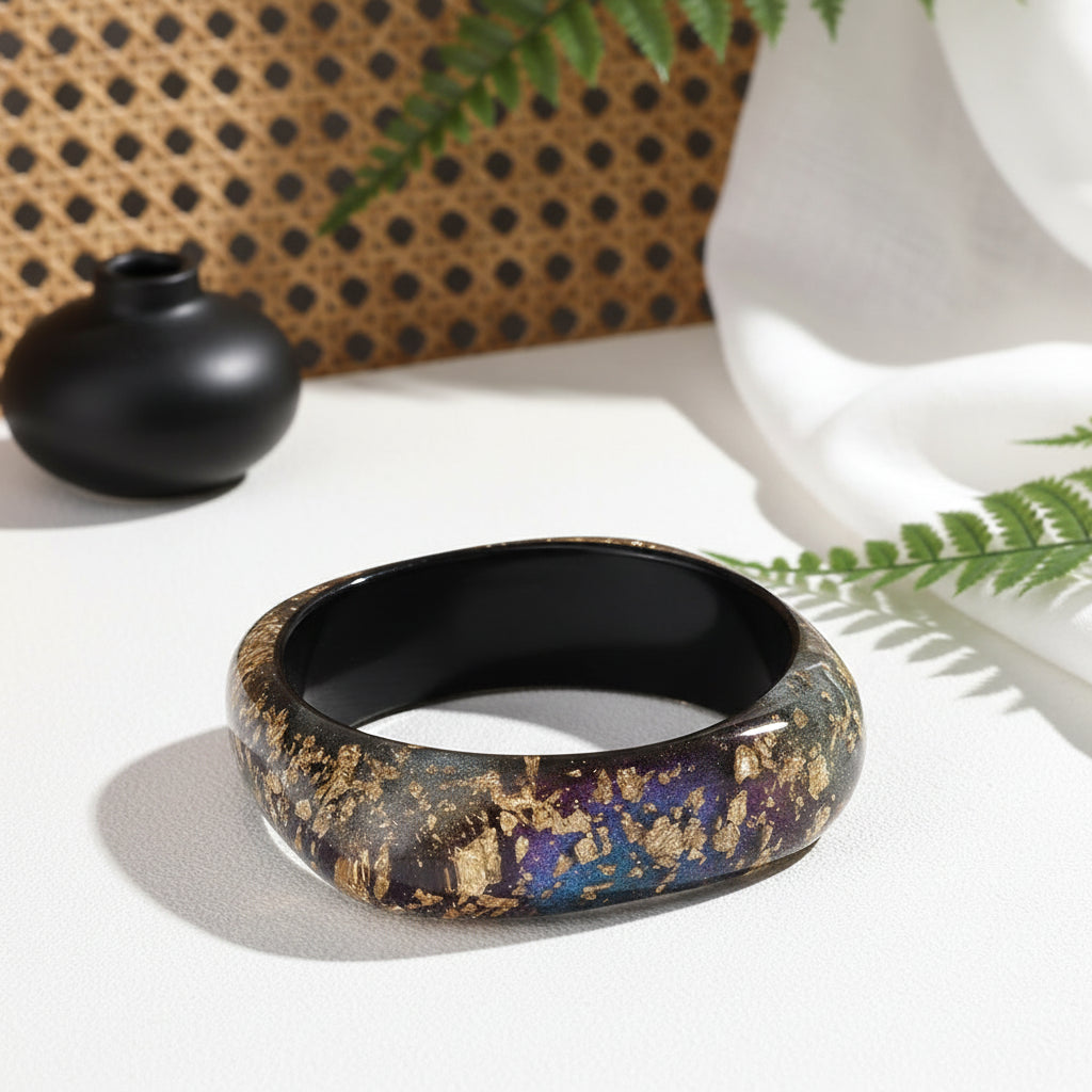 Golden Confetti Bangle Slim Square (2.70" diameter) - 8 colors - Hello Baabs