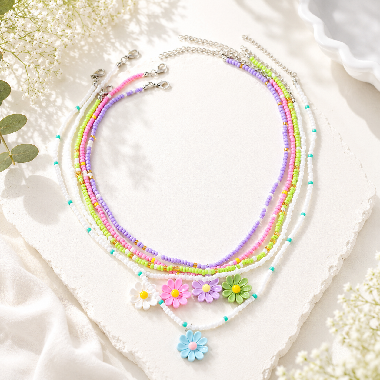 Happy Bloom Charm 5pc Necklace Set - Hello Baabs