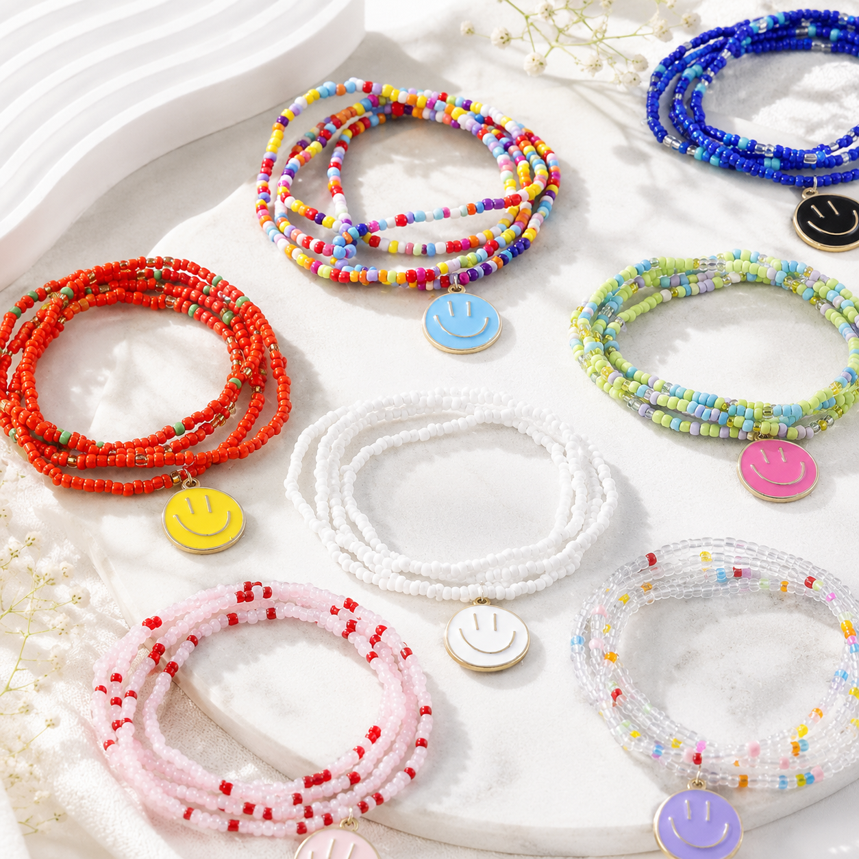 Happy Faces 4pc Bracelet Set - 7 Colors - Hello Baabs