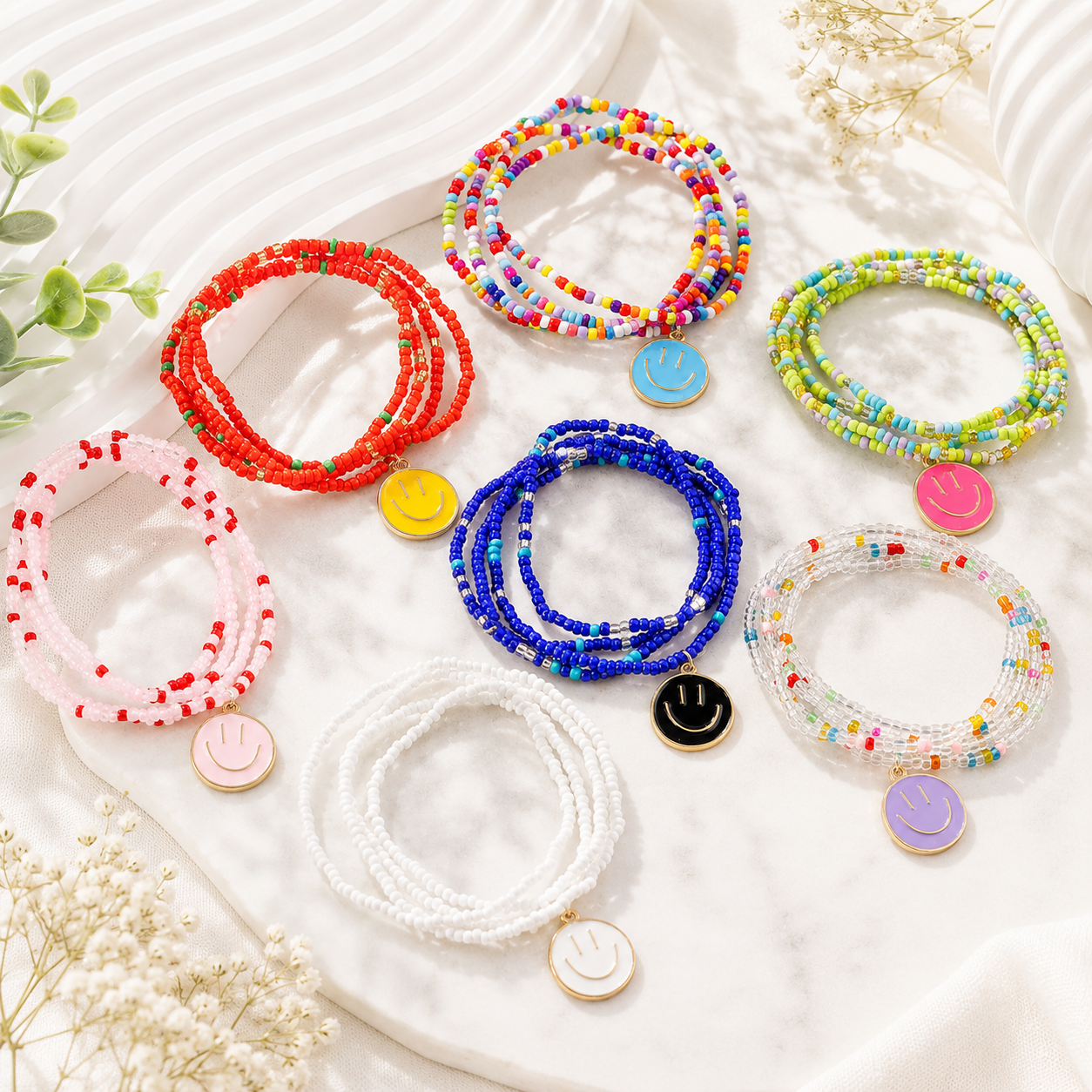 Happy Faces 4pc Bracelet Set - 7 Colors - Hello Baabs