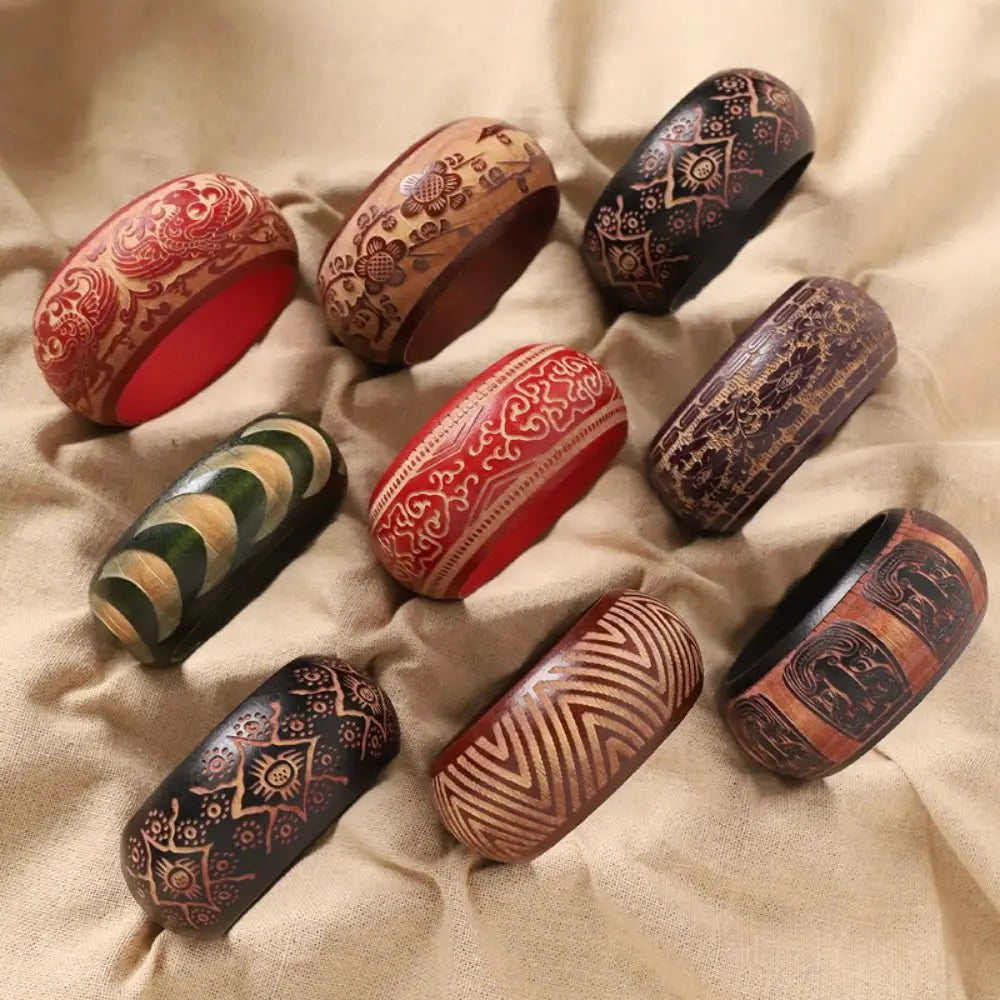 Heritage Pattern Wooden Bangle (2.64" diameter) - 8 variants - Hello Baabs LLC 