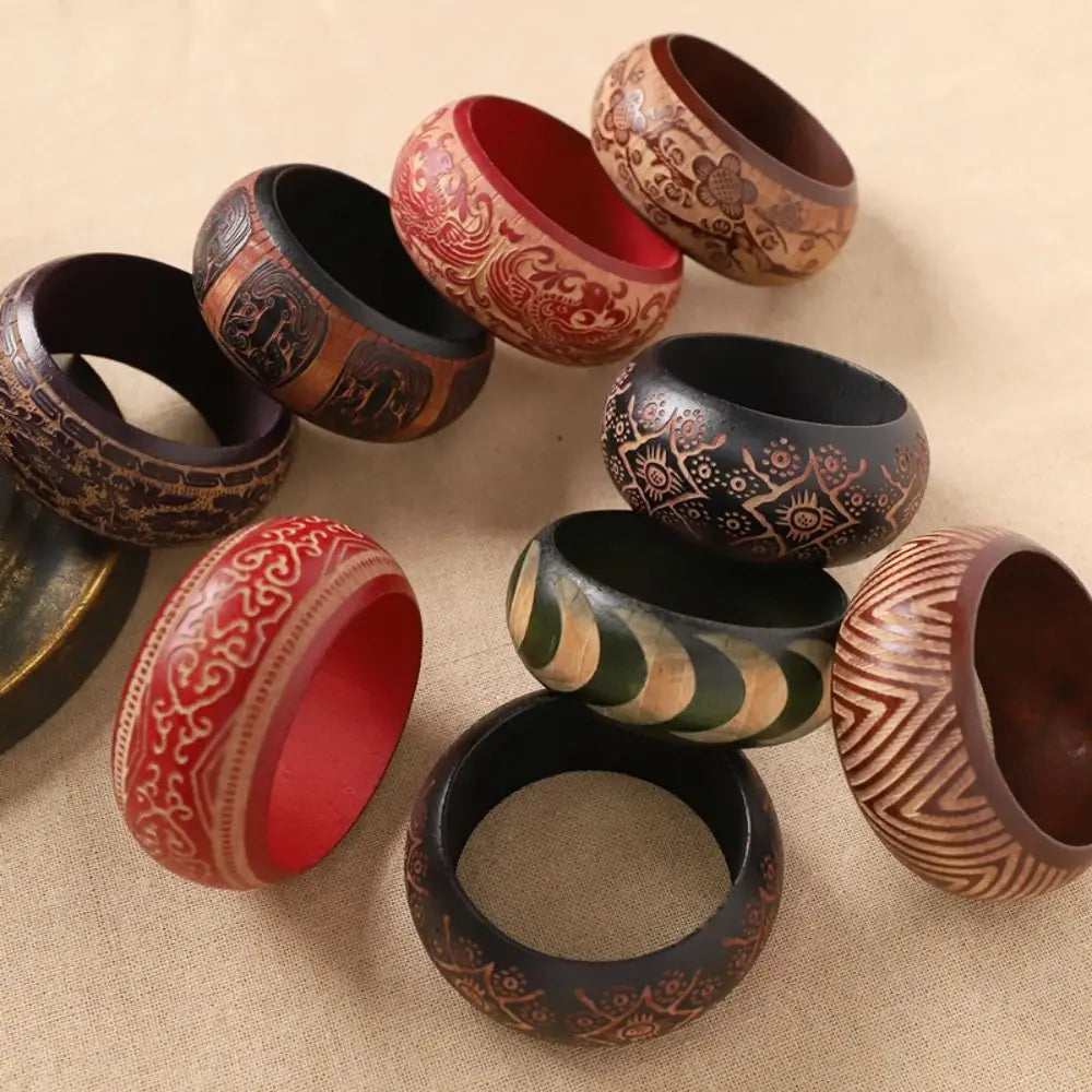 Heritage Pattern Wooden Bangle (2.64" diameter) - 8 variants - Hello Baabs LLC 