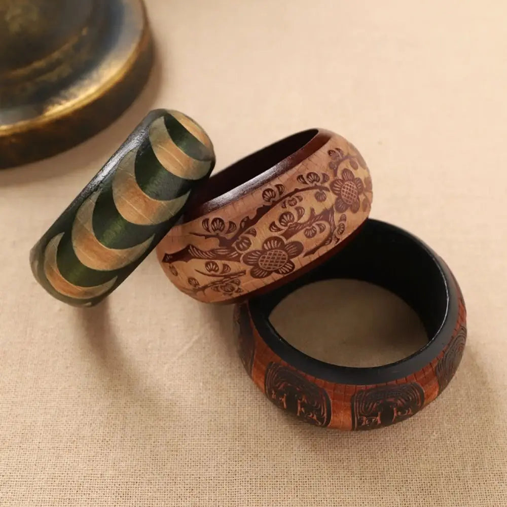 Heritage Pattern Wooden Bangle (2.64" diameter) - 8 variants - Hello Baabs LLC 