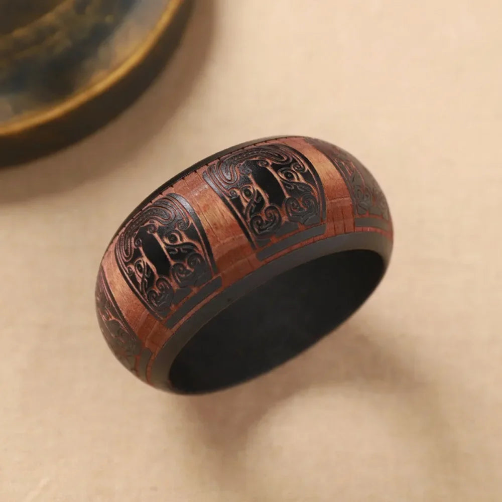 Heritage Pattern Wooden Bangle (2.64" diameter) - 8 variants - Hello Baabs LLC 