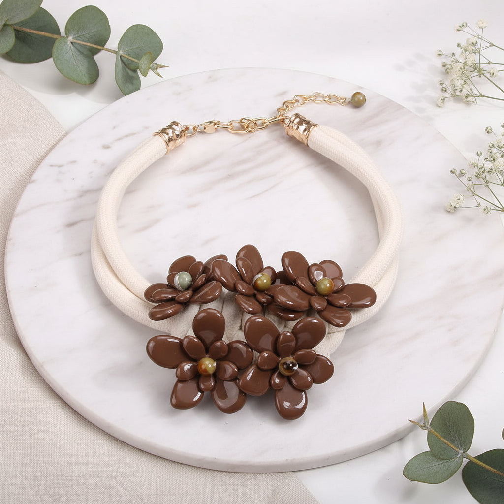 Mocha Flora Necklace - Hello Baabs LLC 