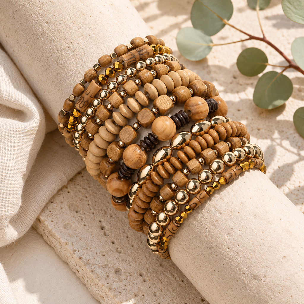 Nature’s Rhythm Stack 12pc Stretch Bracelet Set - Hello Baabs LLC 