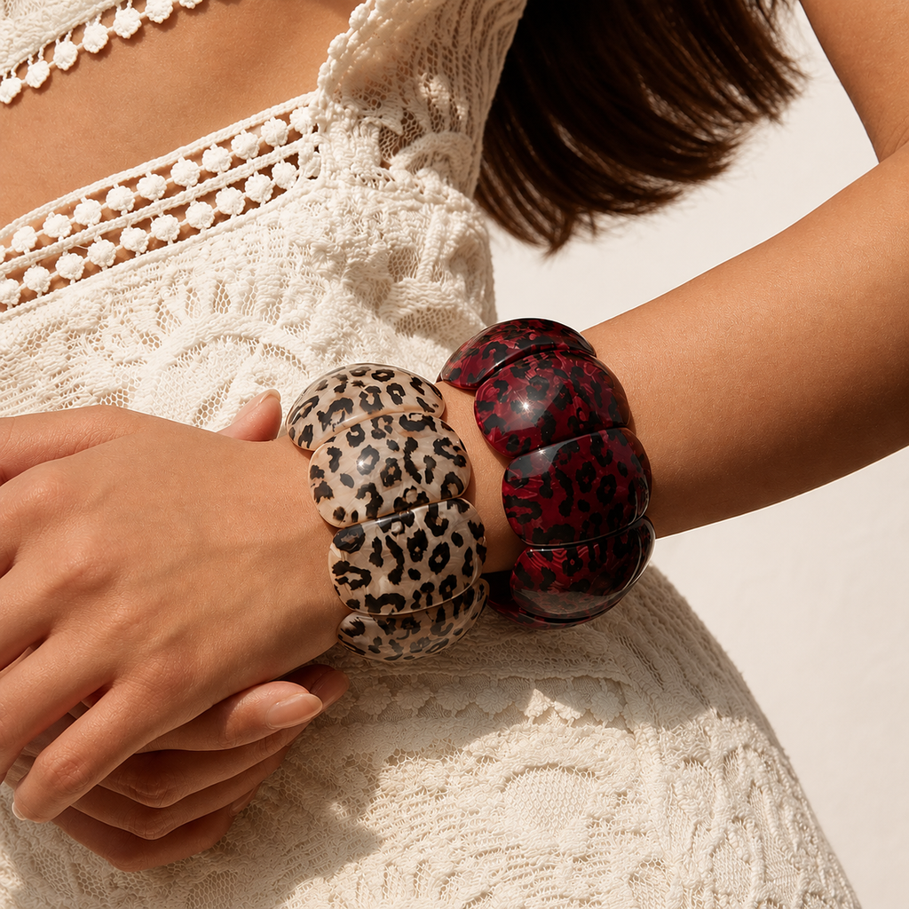 Noir Prowl Leopard Stretch Bracelet - 7 colors - Hello Baabs LLC 