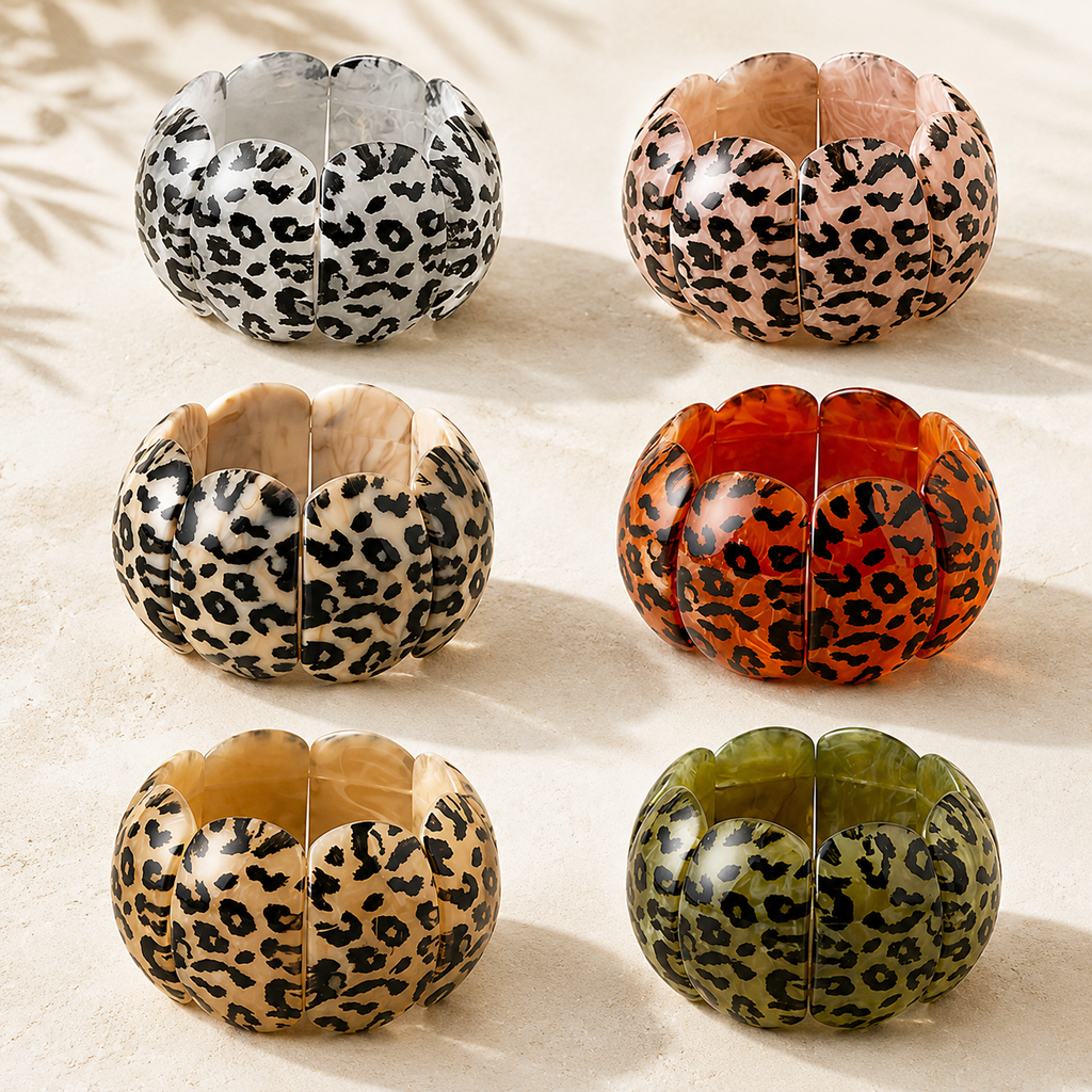 Noir Prowl Leopard Stretch Bracelet - 7 colors - Hello Baabs LLC 