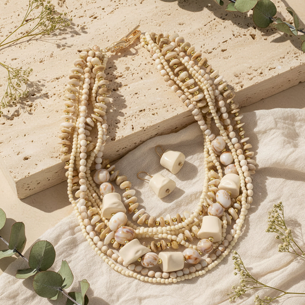 Ocean Muse Layered Necklace & Earrings Set - 2 colors - Hello Baabs