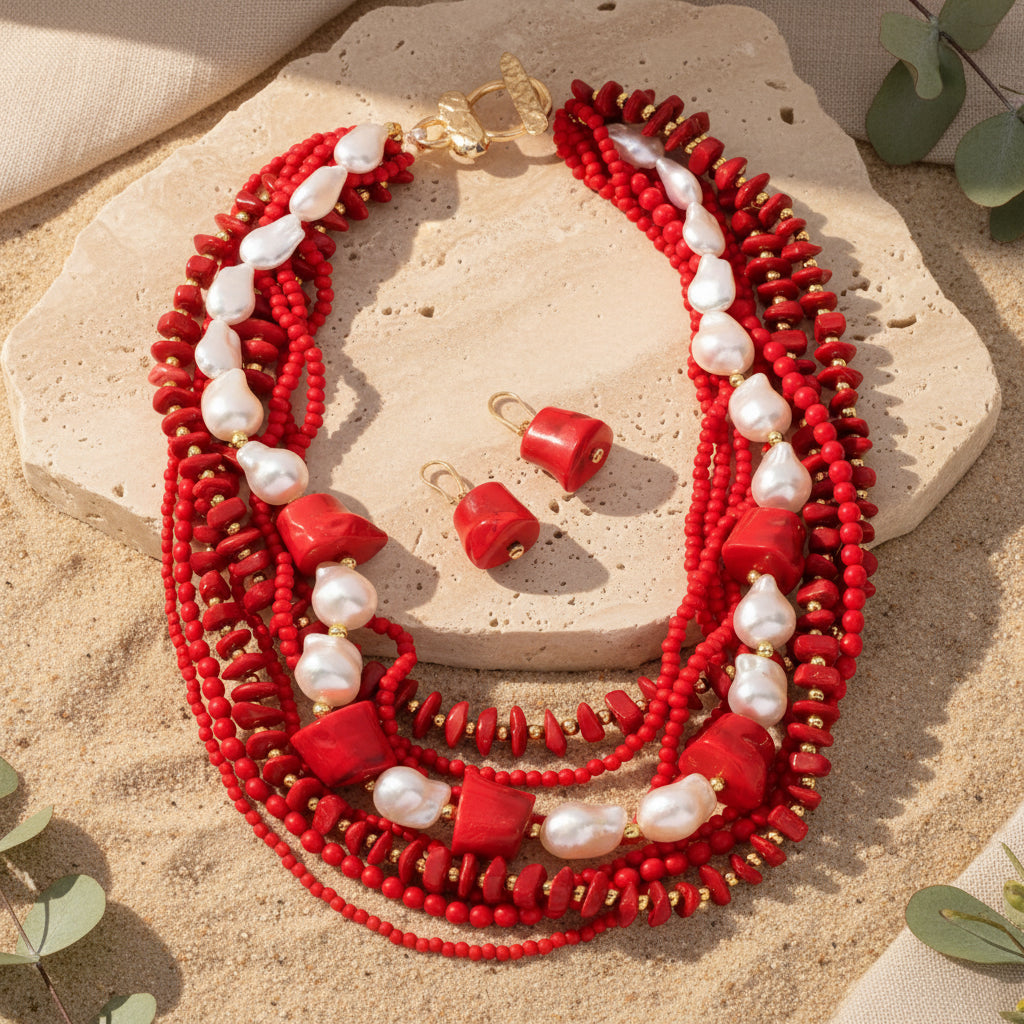 Ocean Muse Layered Necklace & Earrings Set - 2 colors - Hello Baabs
