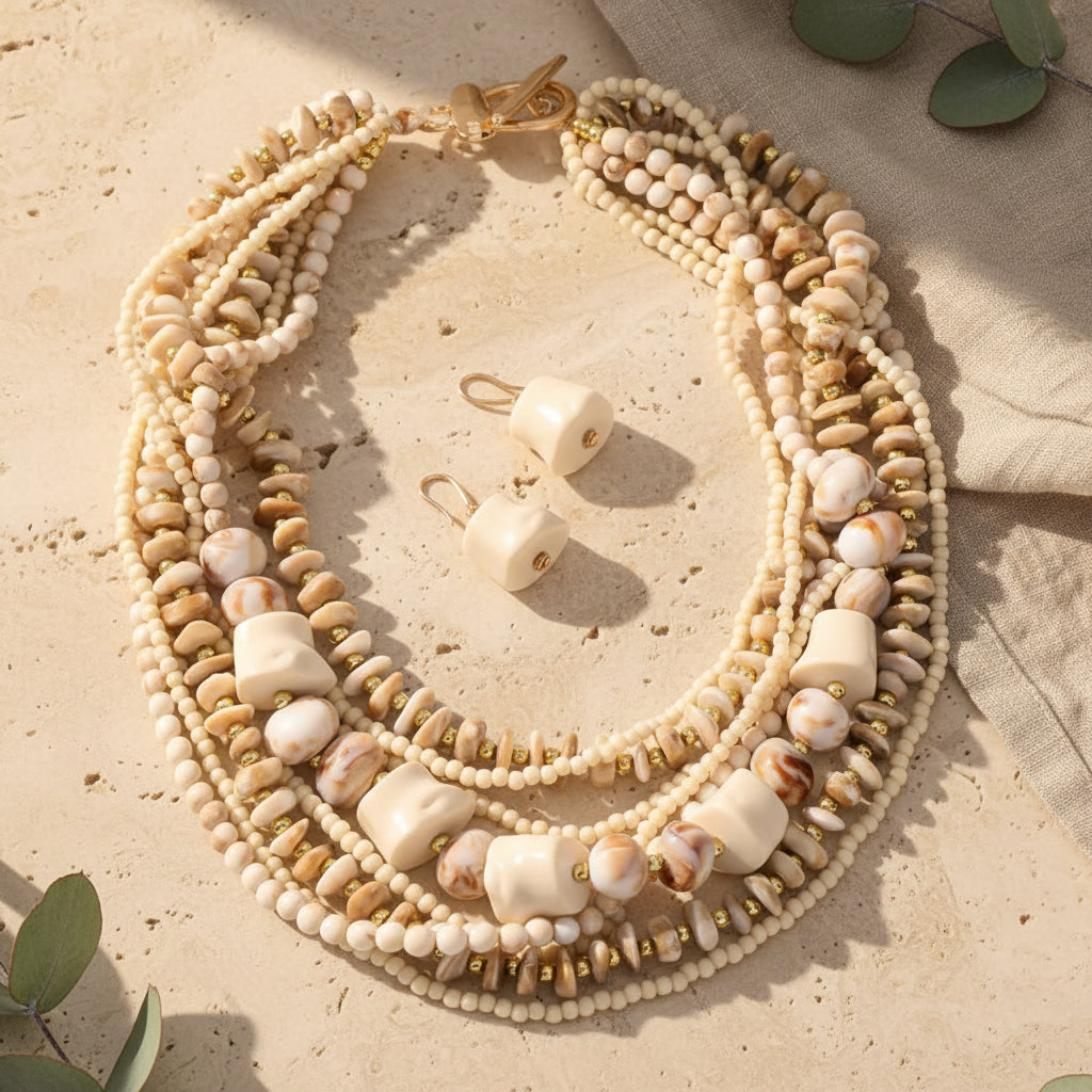 Ocean Muse Layered Necklace & Earrings Set - 2 colors - Hello Baabs