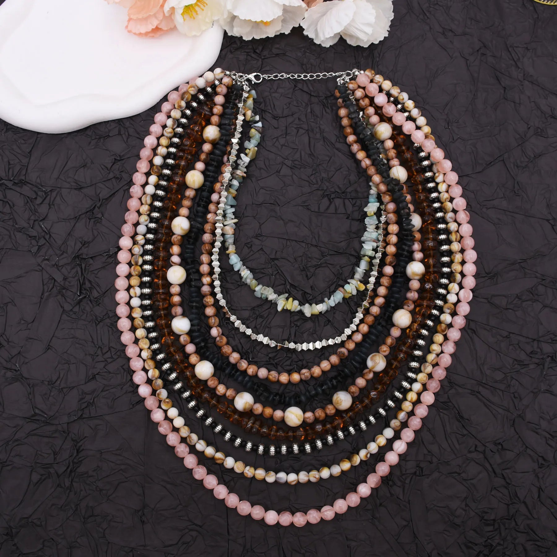 Opulence Unearthed Necklace Pink Brown Black